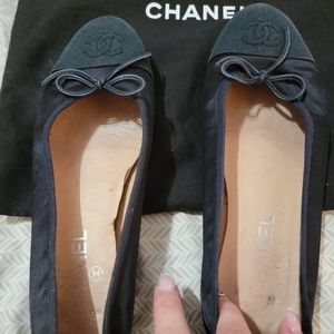 Authentic Chanel Navy Satin Ballet Flats 39